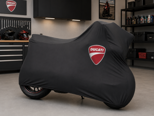 DUCATI Premium Indoor Motorcycle Cover – Soft Breathable Stretch Fabric Garage Dust Protection