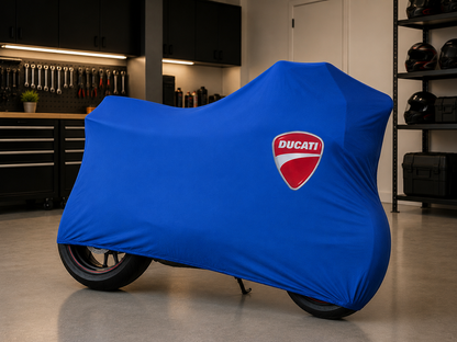 DUCATI Premium Indoor Motorcycle Cover – Soft Breathable Stretch Fabric Garage Dust Protection