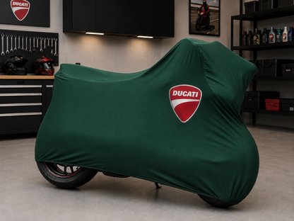 DUCATI Premium Indoor Motorcycle Cover – Soft Breathable Stretch Fabric Garage Dust Protection