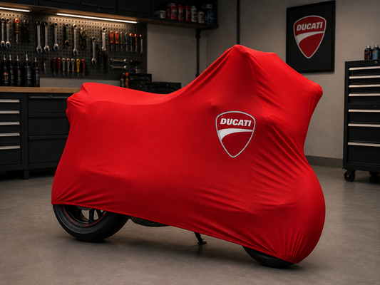 DUCATI Premium Indoor Motorcycle Cover – Soft Breathable Stretch Fabric Garage Dust Protection