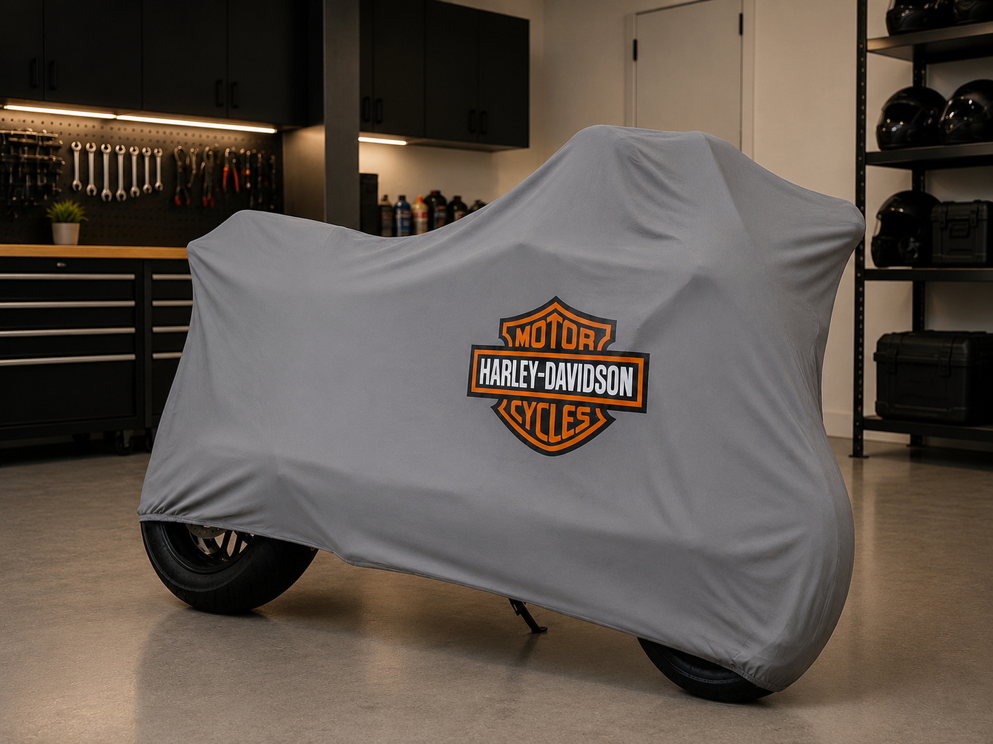 Harley Davidson Premium Indoor Motorcycle Cover – Soft Breathable Stretch Fabric Garage Dust Protection