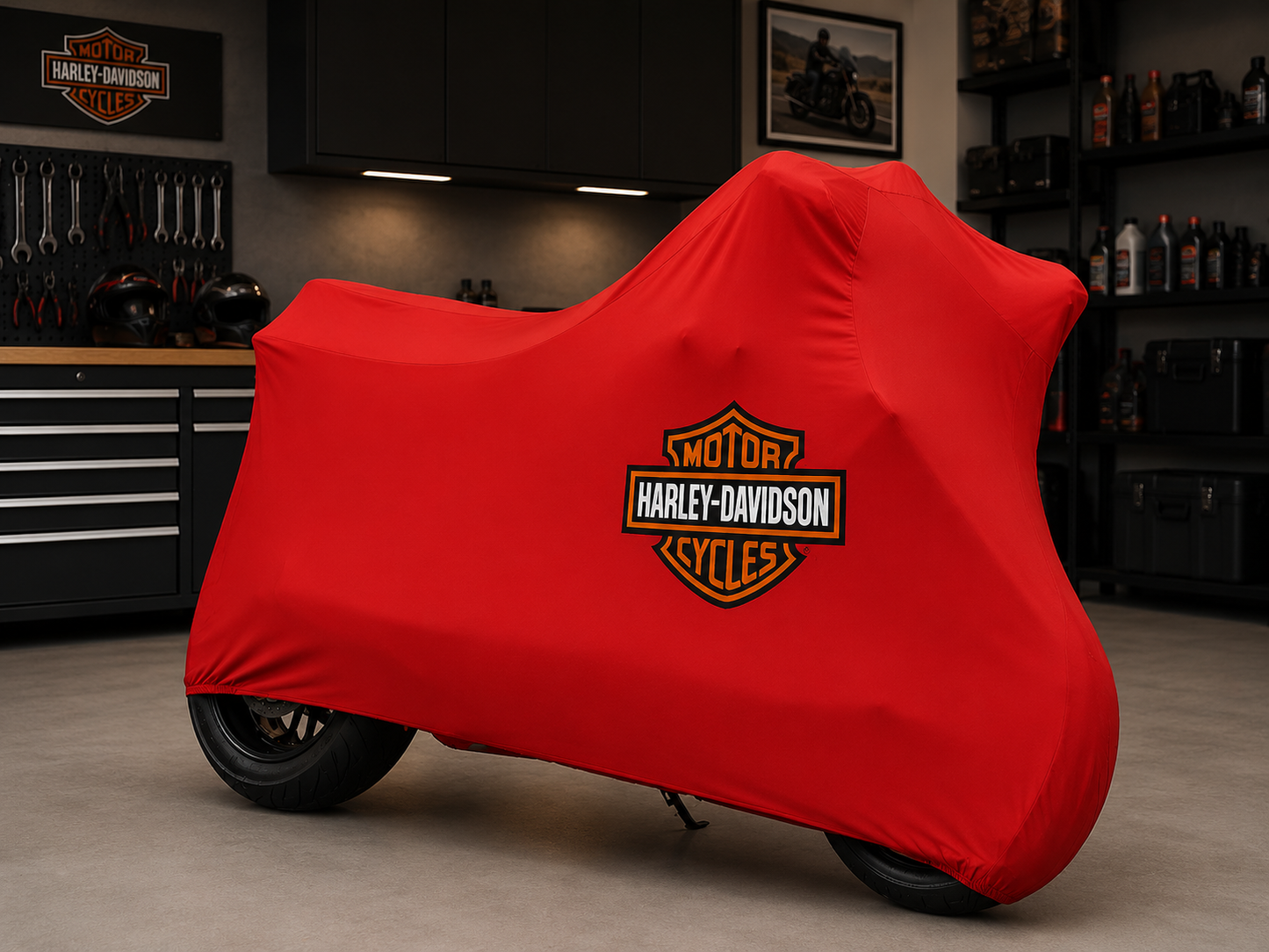 Harley Davidson Premium Indoor Motorcycle Cover – Soft Breathable Stretch Fabric Garage Dust Protection