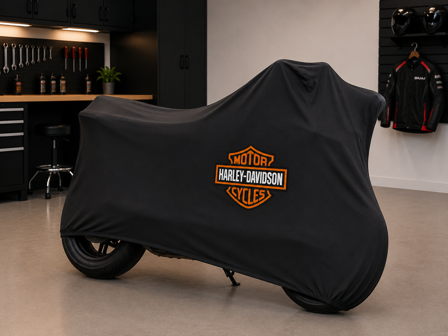 Harley Davidson Premium Indoor Motorcycle Cover – Soft Breathable Stretch Fabric Garage Dust Protection