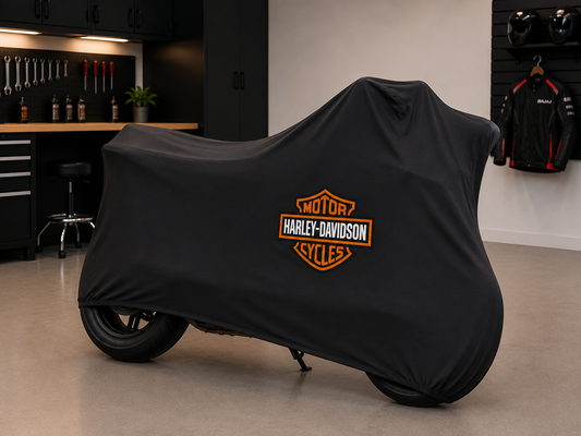 Harley Davidson Premium Indoor Motorcycle Cover – Soft Breathable Stretch Fabric Garage Dust Protection