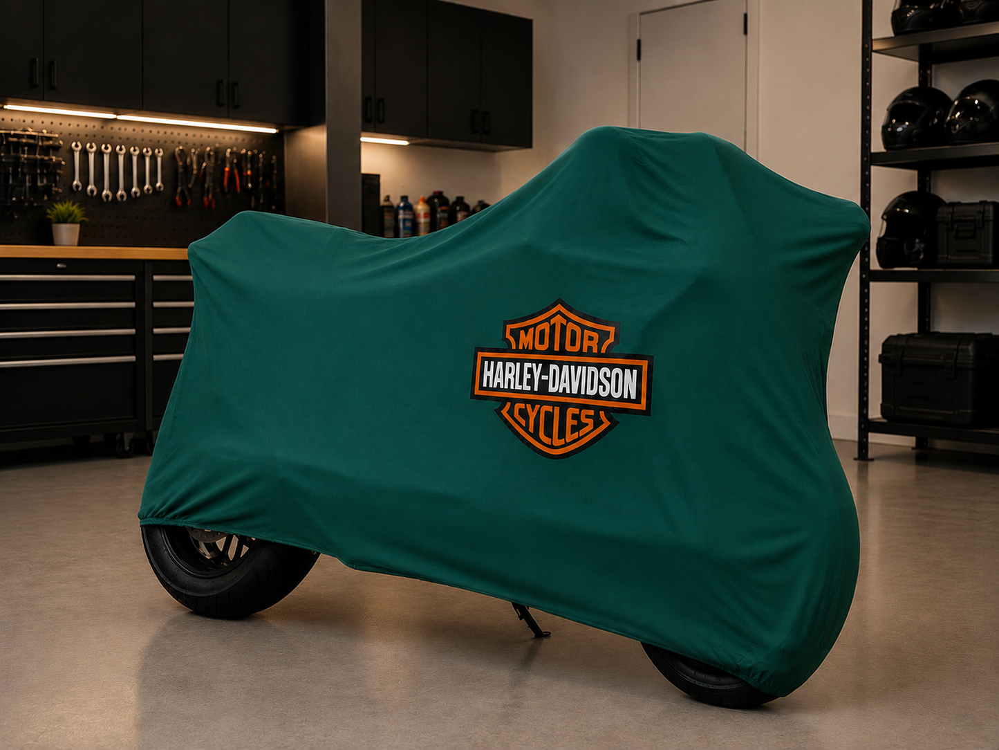Harley Davidson Premium Indoor Motorcycle Cover – Soft Breathable Stretch Fabric Garage Dust Protection