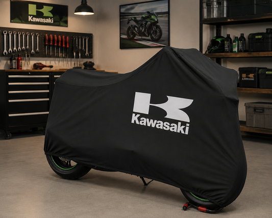 Kawasaki Premium Indoor Motorcycle Cover – Soft Breathable Stretch Fabric Garage Dust Protection