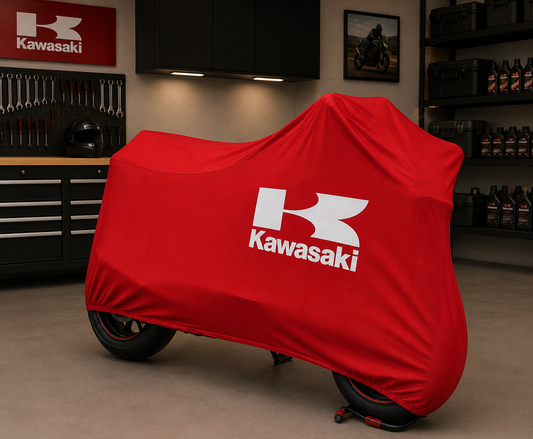 Kawasaki Premium Indoor Motorcycle Cover – Soft Breathable Stretch Fabric Garage Dust Protection