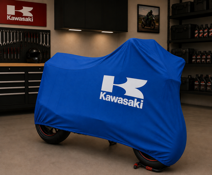 Kawasaki Premium Indoor Motorcycle Cover – Soft Breathable Stretch Fabric Garage Dust Protection