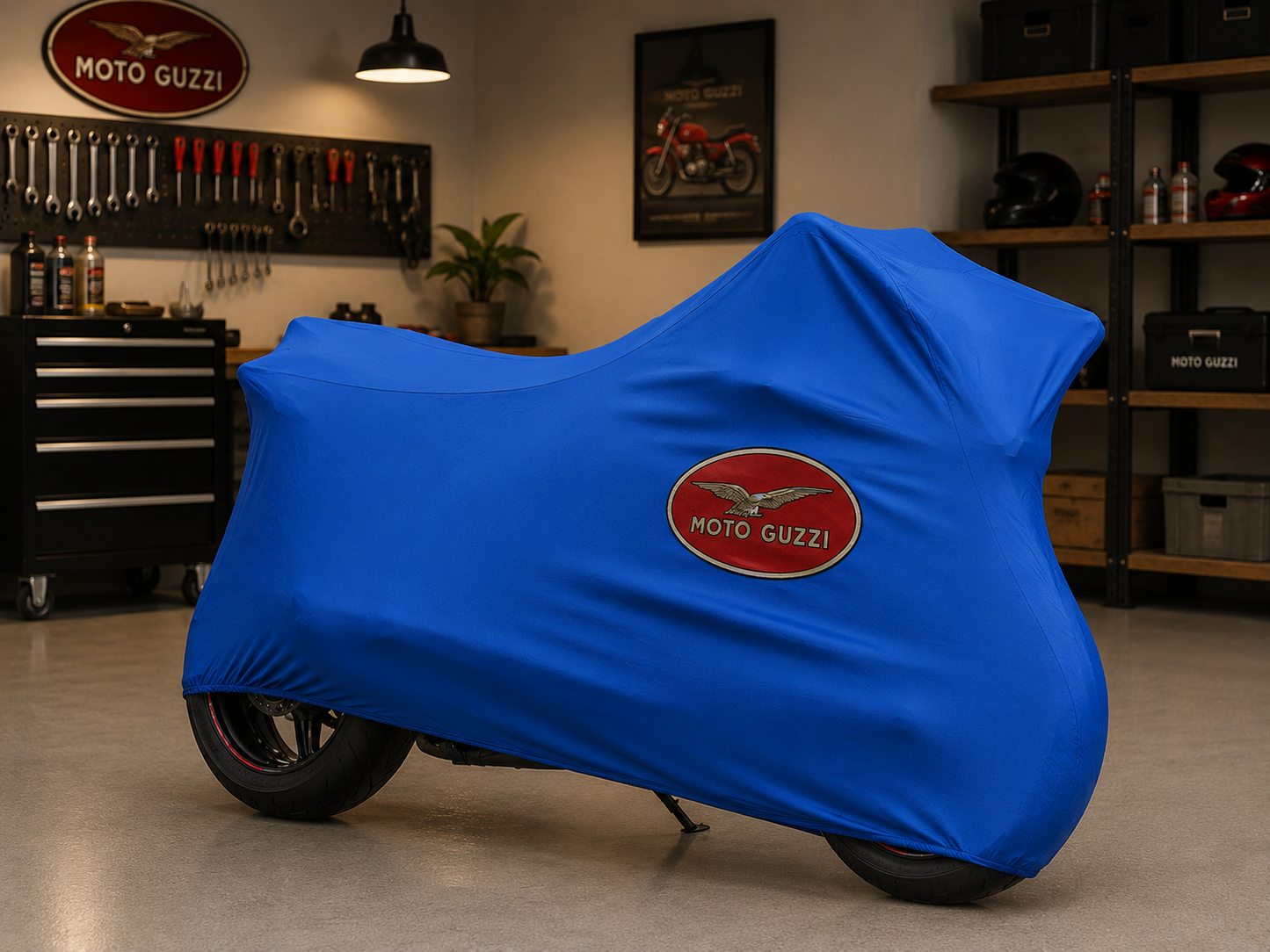 Moto Guzzi Premium Indoor Motorcycle Cover – Soft Breathable Stretch Fabric Garage Dust Protection