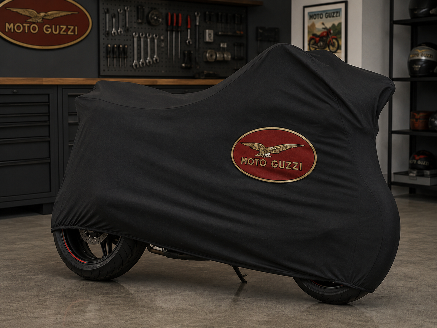 Moto Guzzi Premium Indoor Motorcycle Cover – Soft Breathable Stretch Fabric Garage Dust Protection
