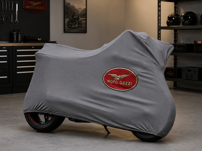 Moto Guzzi Premium Indoor Motorcycle Cover – Soft Breathable Stretch Fabric Garage Dust Protection