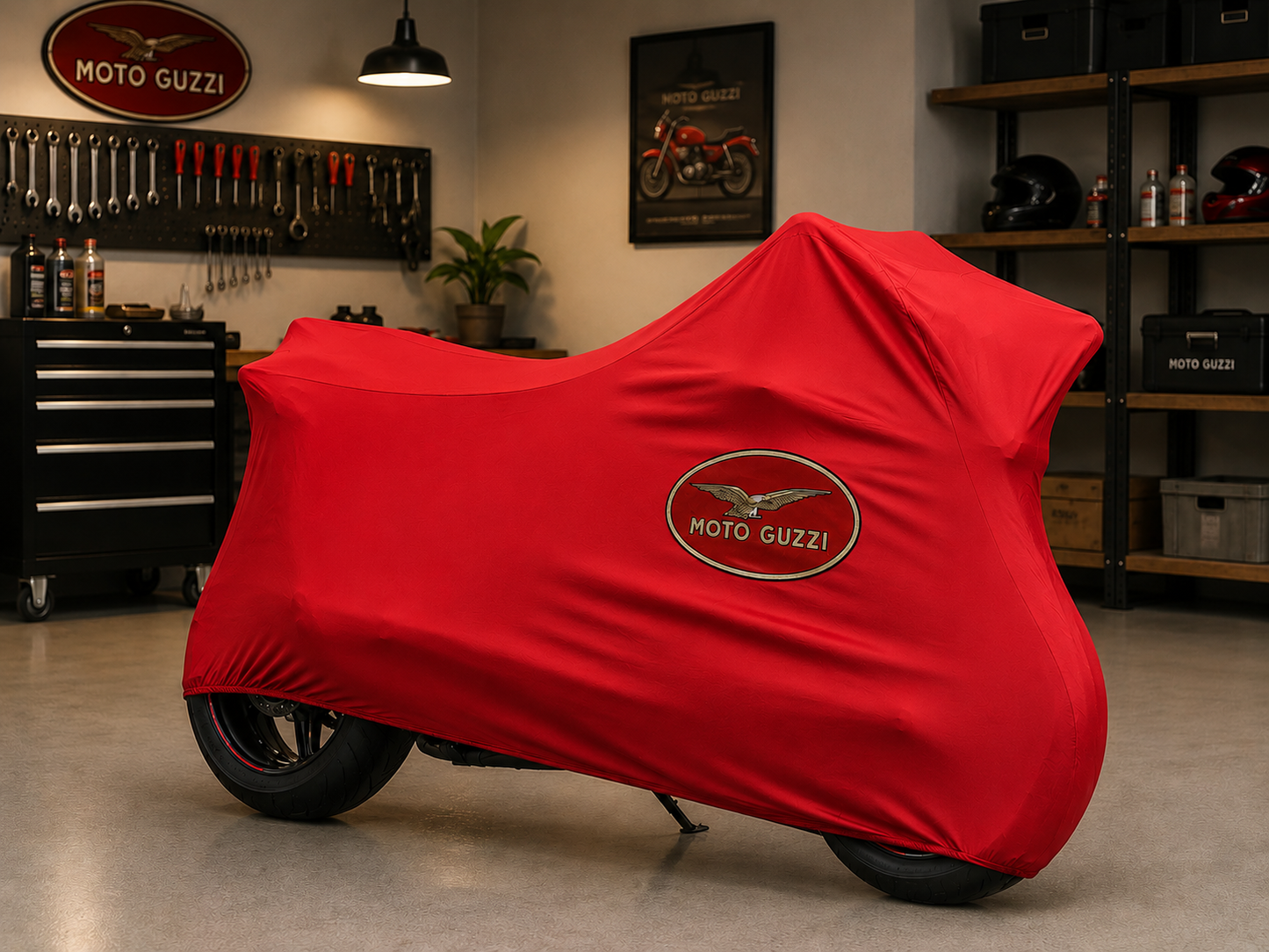 Moto Guzzi Premium Indoor Motorcycle Cover – Soft Breathable Stretch Fabric Garage Dust Protection
