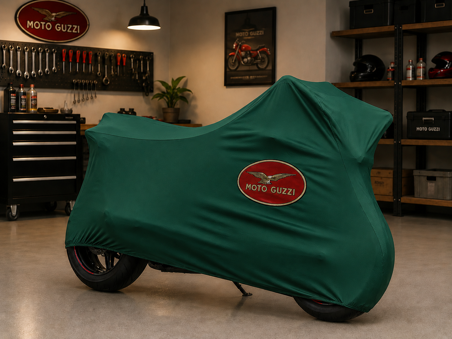 Moto Guzzi Premium Indoor Motorcycle Cover – Soft Breathable Stretch Fabric Garage Dust Protection