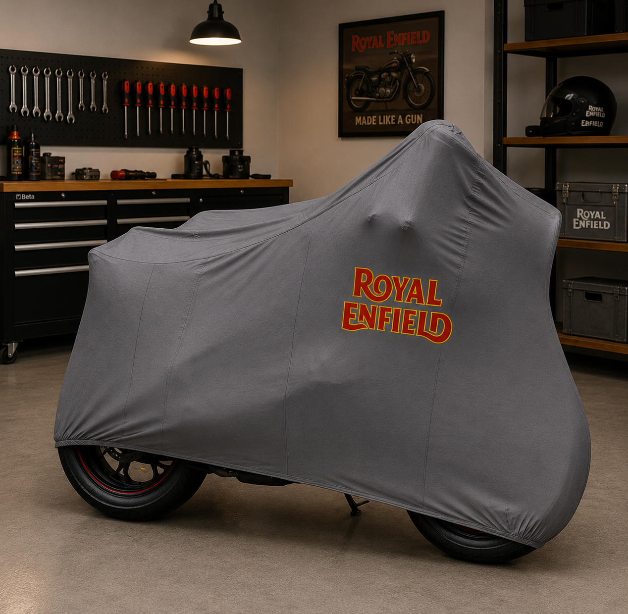 Royal Enfield Premium Indoor Motorcycle Cover – Soft Breathable Stretch Fabric Garage Dust Protection