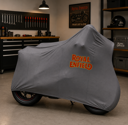 Royal Enfield Premium Indoor Motorcycle Cover – Soft Breathable Stretch Fabric Garage Dust Protection