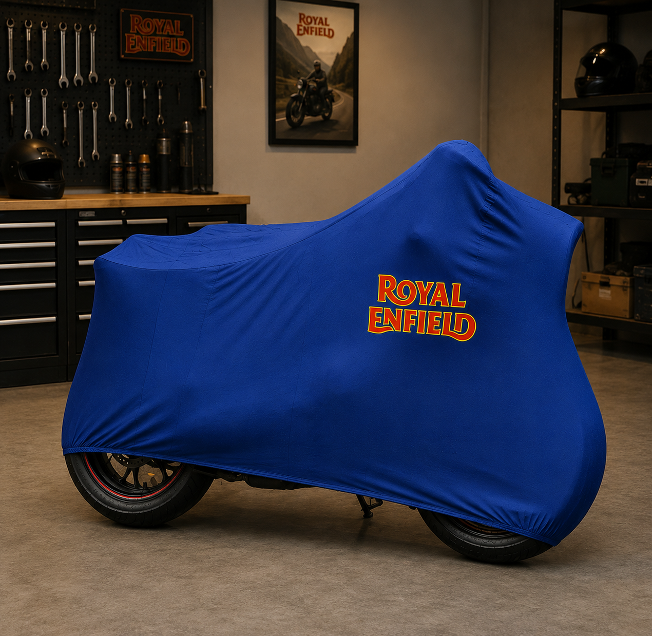 Royal Enfield Premium Indoor Motorcycle Cover – Soft Breathable Stretch Fabric Garage Dust Protection