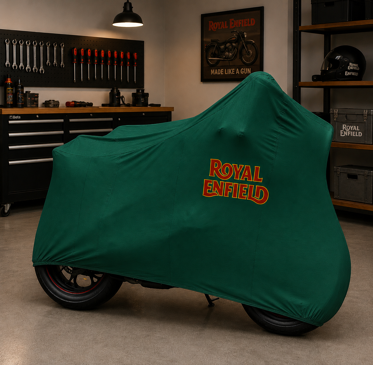 Royal Enfield Premium Indoor Motorcycle Cover – Soft Breathable Stretch Fabric Garage Dust Protection