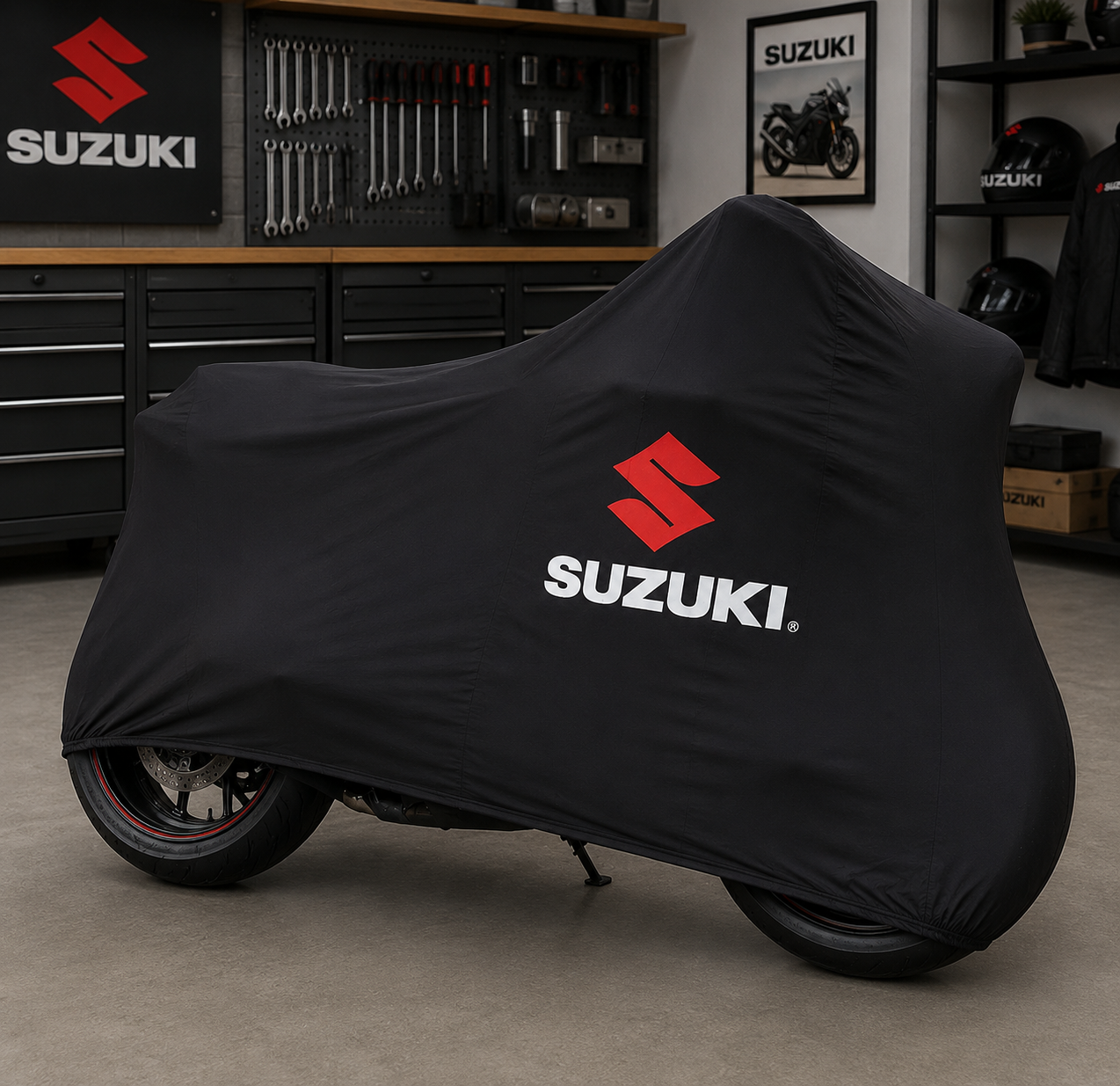 Suzuki Premium Indoor Motorcycle Cover – Soft Breathable Stretch Fabric Garage Dust Protection