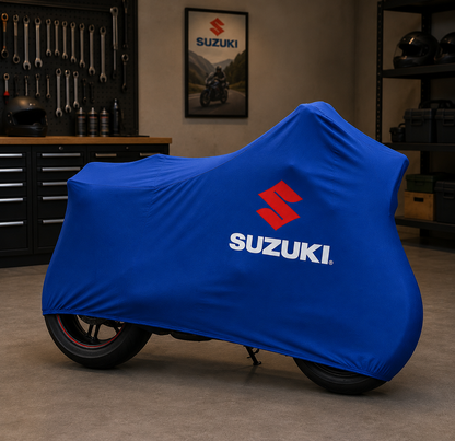 Suzuki Premium Indoor Motorcycle Cover – Soft Breathable Stretch Fabric Garage Dust Protection