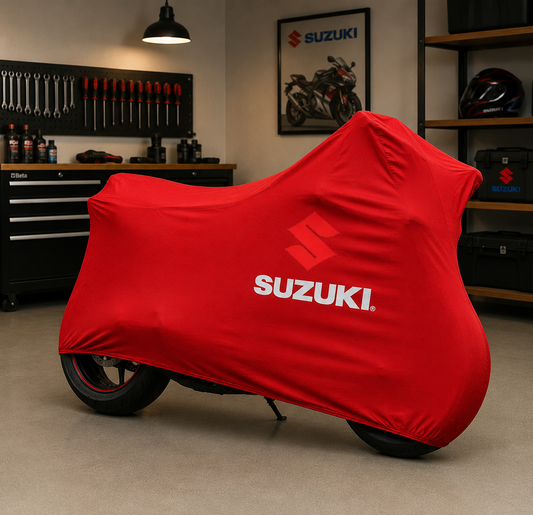 Suzuki Premium Indoor Motorcycle Cover – Soft Breathable Stretch Fabric Garage Dust Protection