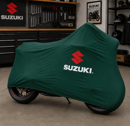 Suzuki Premium Indoor Motorcycle Cover – Soft Breathable Stretch Fabric Garage Dust Protection