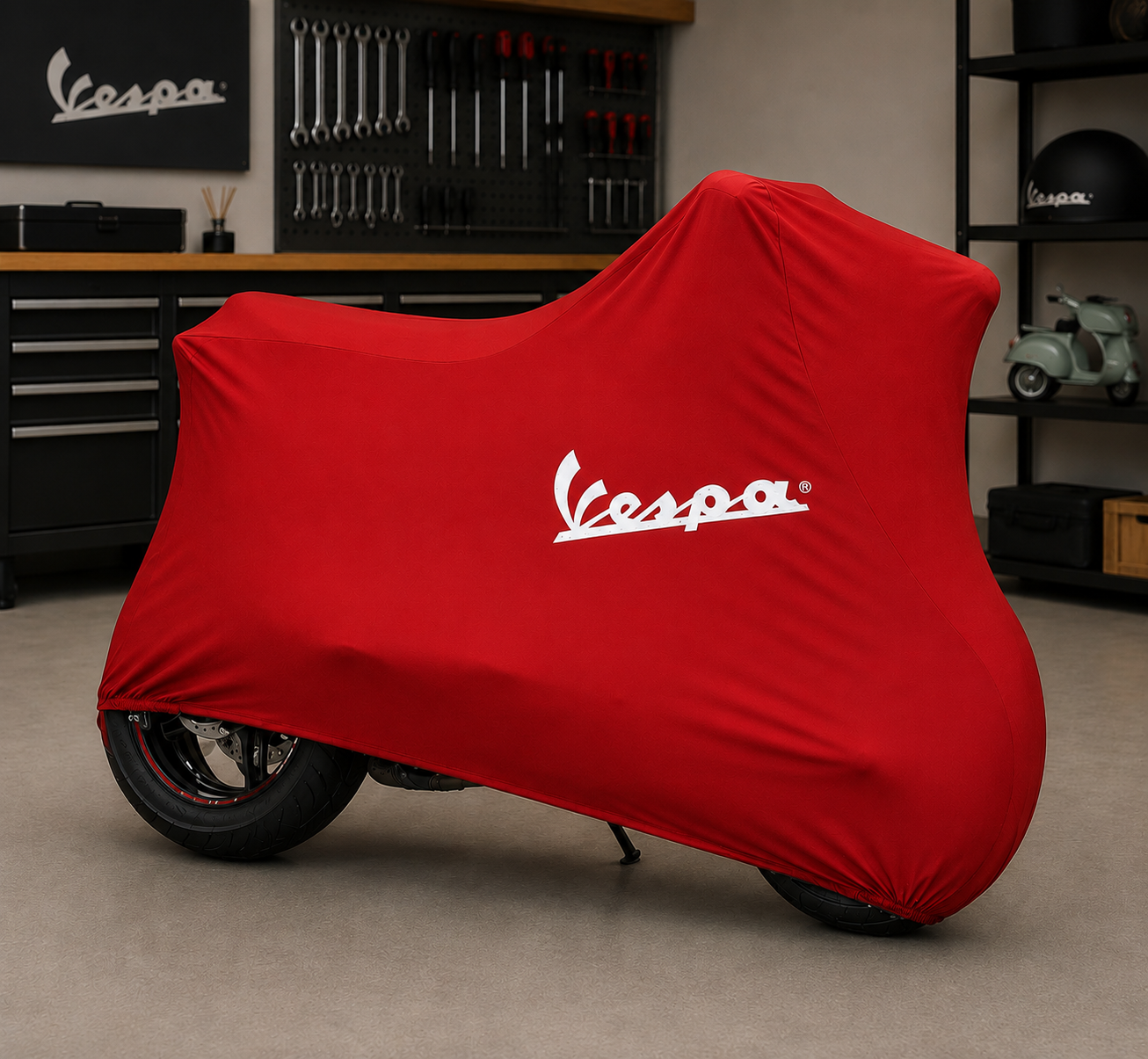 Vespa Premium Indoor Motorcycle Cover – Soft Breathable Stretch Fabric Garage Dust Protection