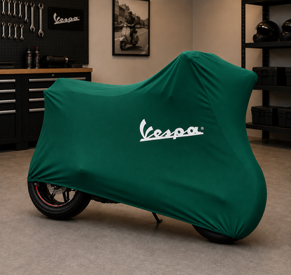 Vespa Premium Indoor Motorcycle Cover – Soft Breathable Stretch Fabric Garage Dust Protection