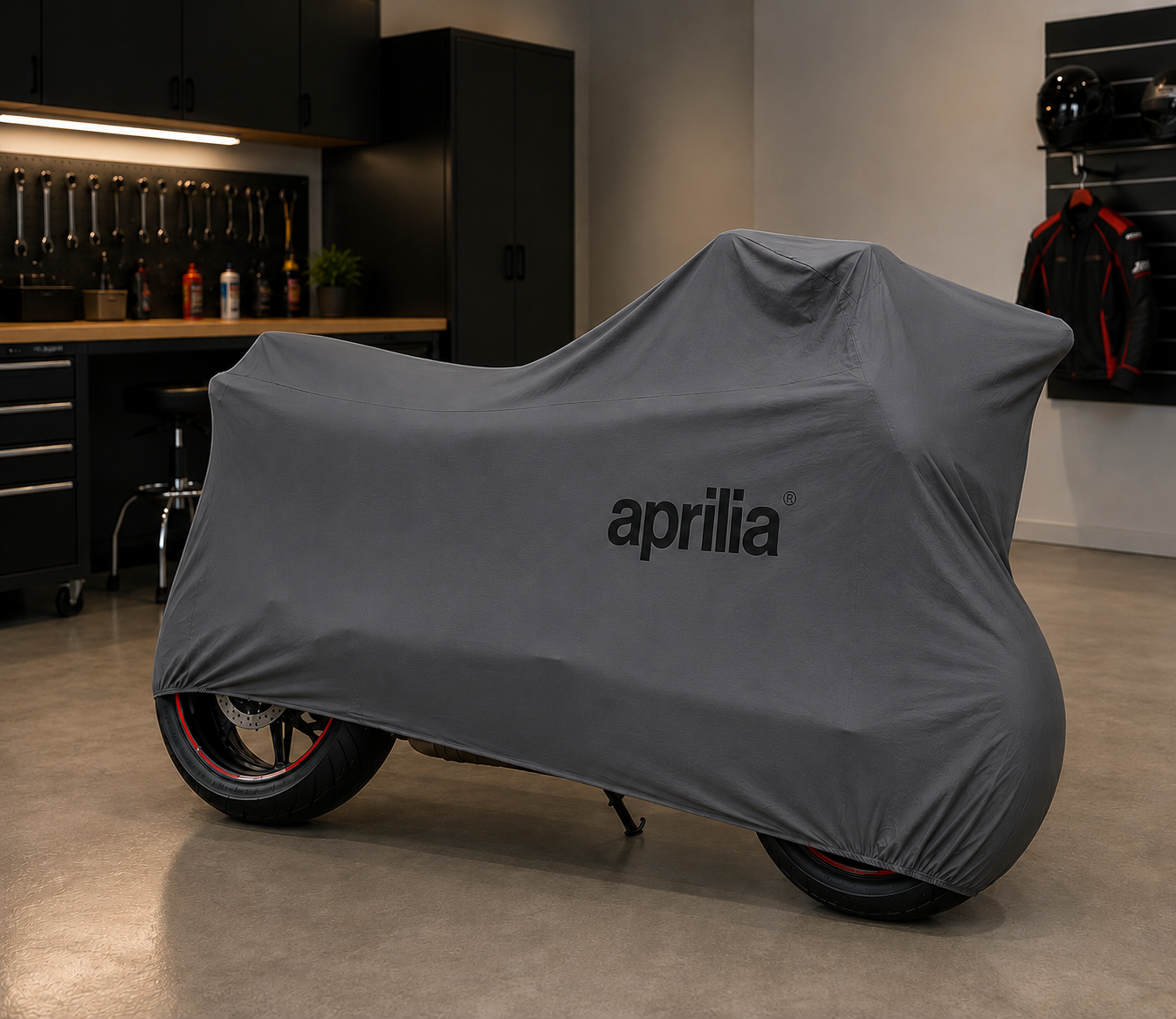 Aprilia Premium Indoor Motorcycle Cover – Soft Breathable Stretch Fabric Garage Dust Protection