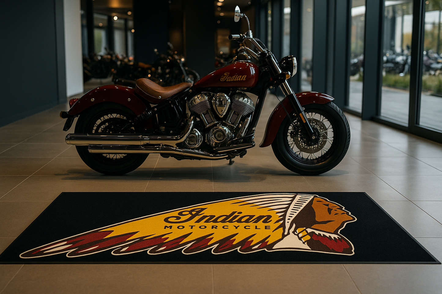 Indian Motorcycle Garage Floor Mat 32x87 Inches Premium Showroom Rug