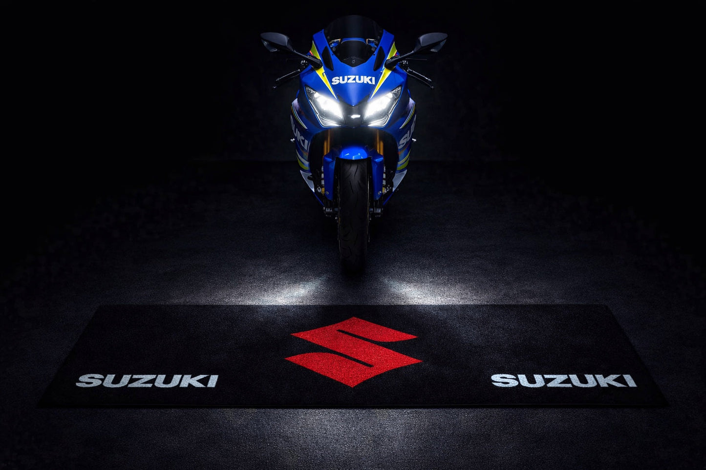 Suzuki Motorcycle Garage Floor Mat 32x87 Inches Premium Showroom Rug